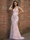 Blush Pink Prom Dress with Enchanted Floral 3D Appliqué Corset