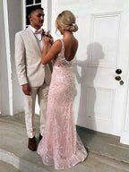 Robe de bal rose blush à col carré avec sequins et ceinture en satin à nœud