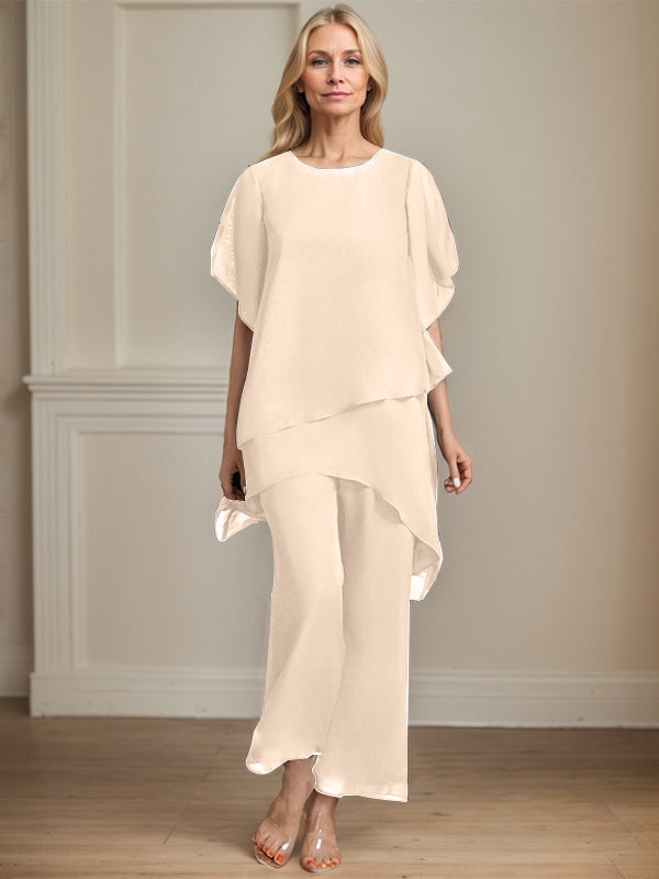 Combinaison/pantalon séparé en chiffon à col rond longueur cheville robe mère de la mariée