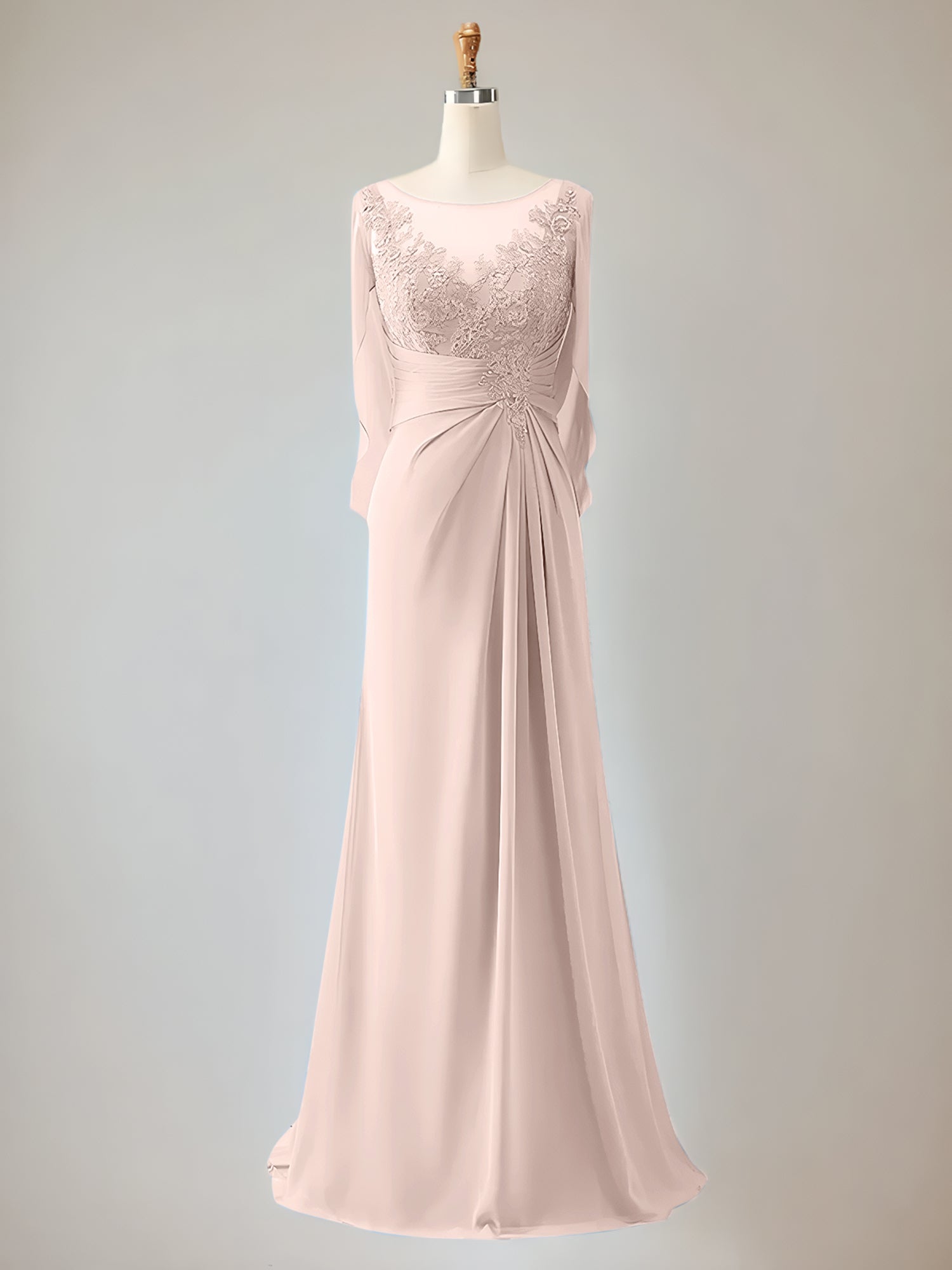 Trumpet/Mermaid Chiffon-Mutter-der-Braut-Kleid mit Rundhalsausschnitt, 1/2-Ärmeln und Perlenbesatz