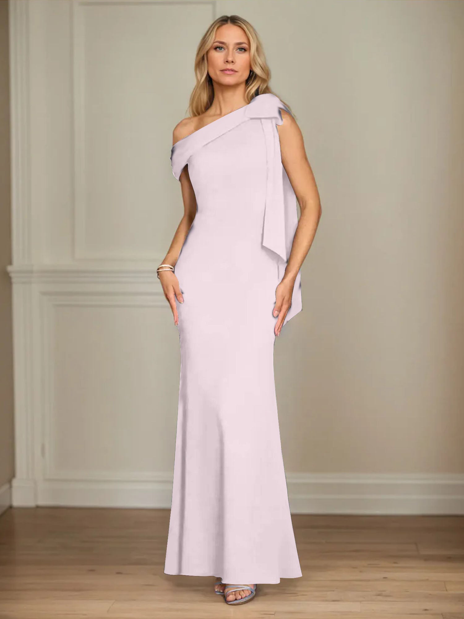 Trumpet/Mermaid Ein-Schulter Ärmelloses Stretch-Crêpe Kleid für die Brautmutter mit Schleife