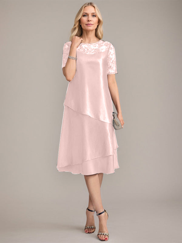 A-Linien Rundhals knielanges Mutter der Braut Kleid mit Applikationen & Pailletten