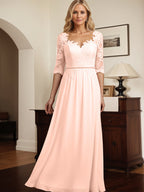 A-Linien V-Ausschnitt 1/2 Ärmel Chiffon Brautmutterkleid mit Applikationen und Spitze