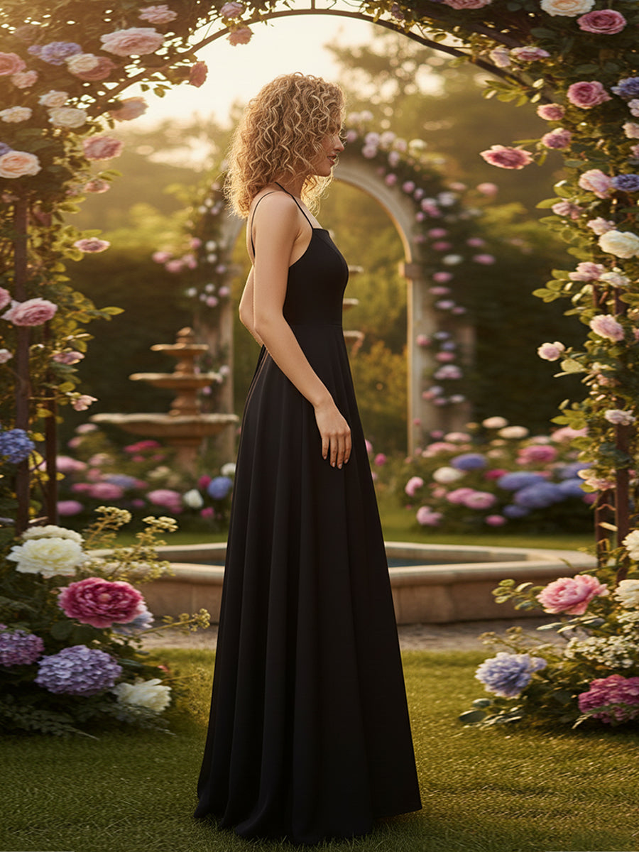 Square Neck A-Line Bridesmaid Dress with High Slit