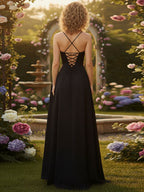 Square Neck A-Line Bridesmaid Dress with High Slit