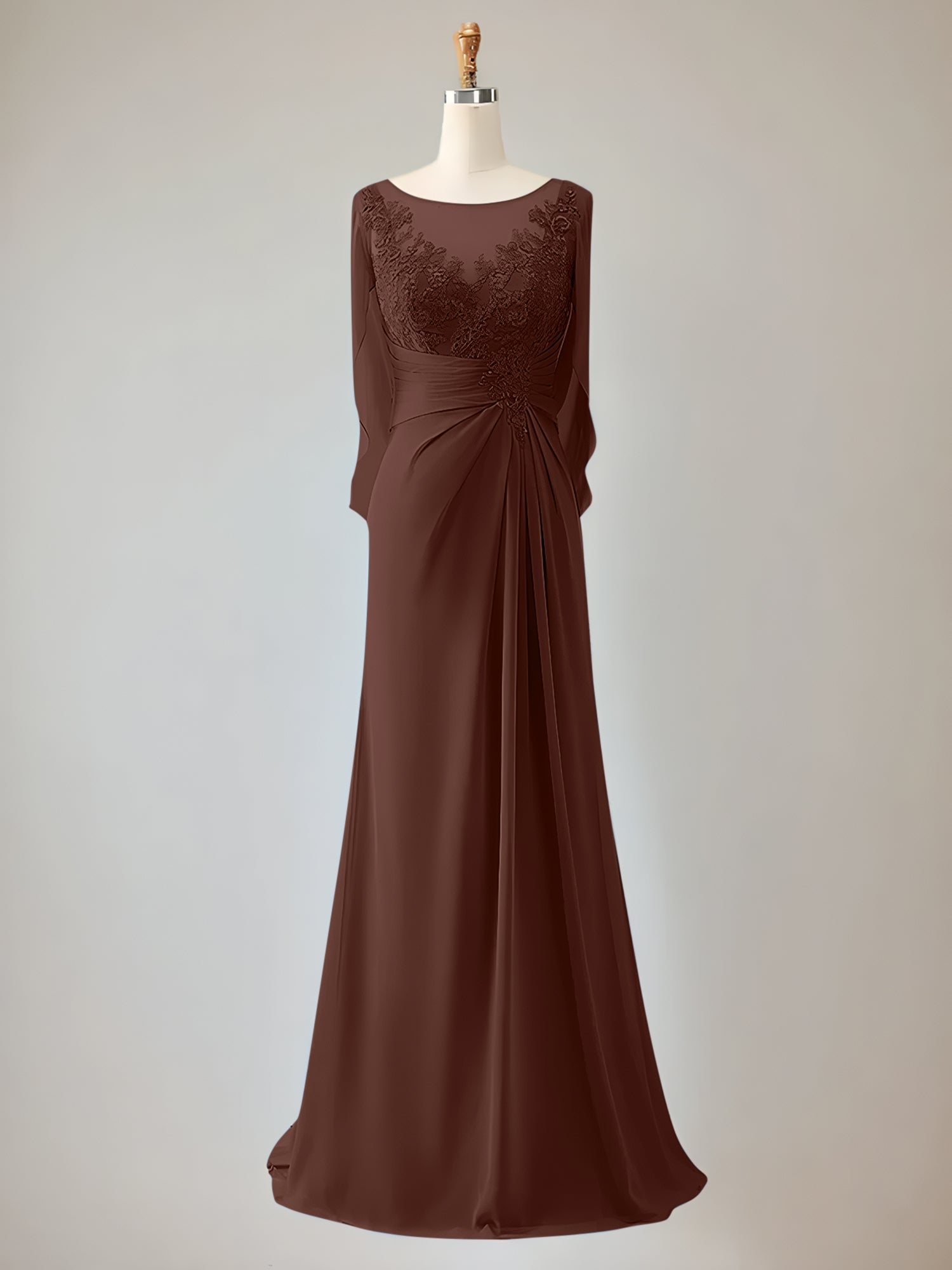 Trumpet/Mermaid Chiffon-Mutter-der-Braut-Kleid mit Rundhalsausschnitt, 1/2-Ärmeln und Perlenbesatz