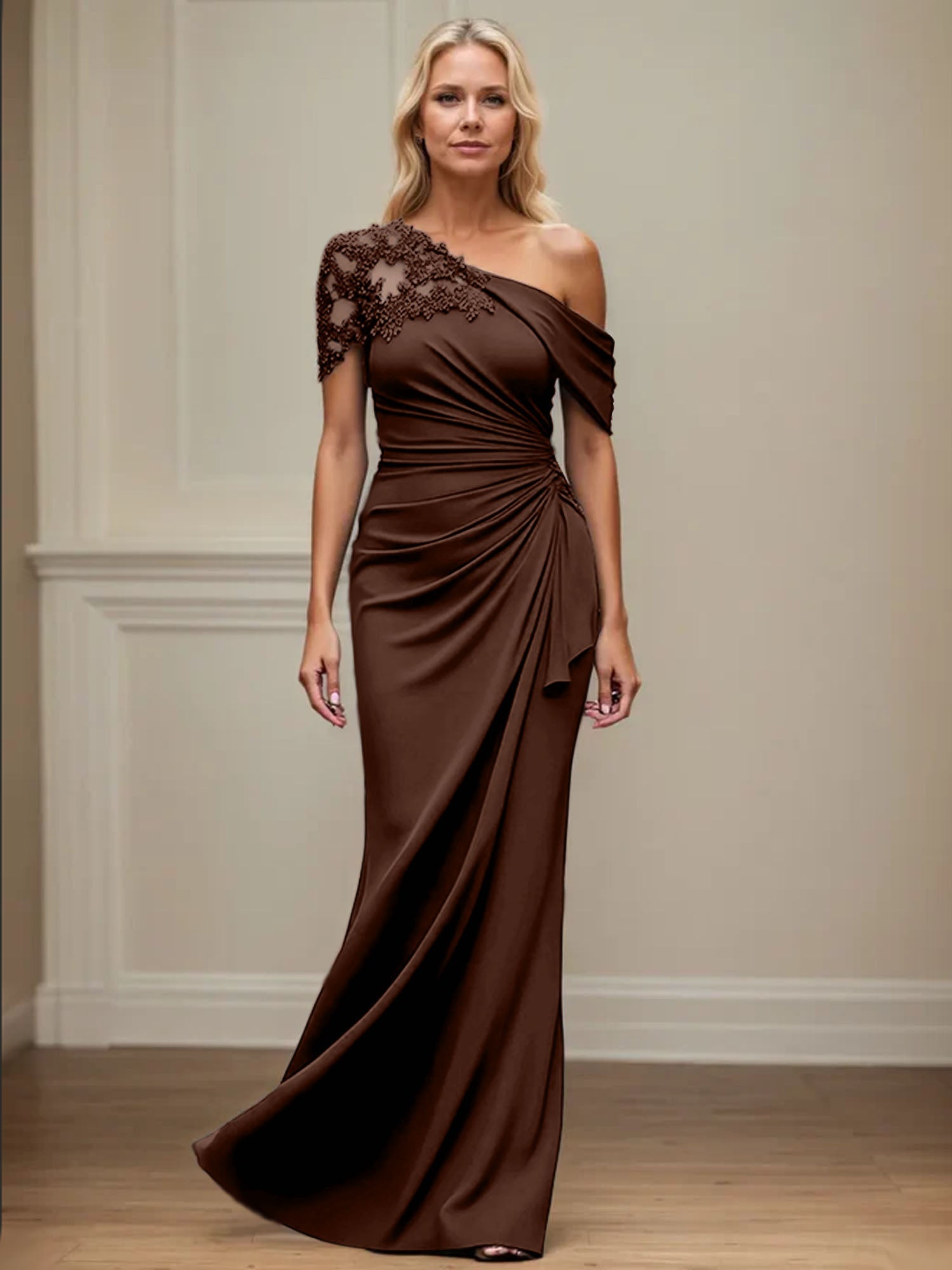 Trumpet/Meerjungfrau Mutter-der-Braut-Kleid mit asymmetrischem Schnitt und Applikationen