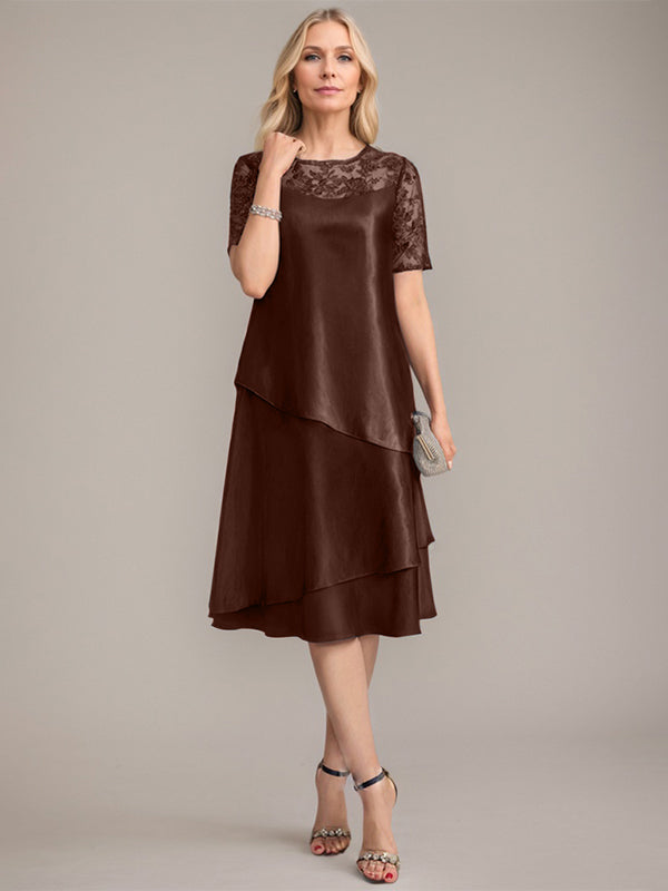 A-Linien Rundhals knielanges Mutter der Braut Kleid mit Applikationen & Pailletten