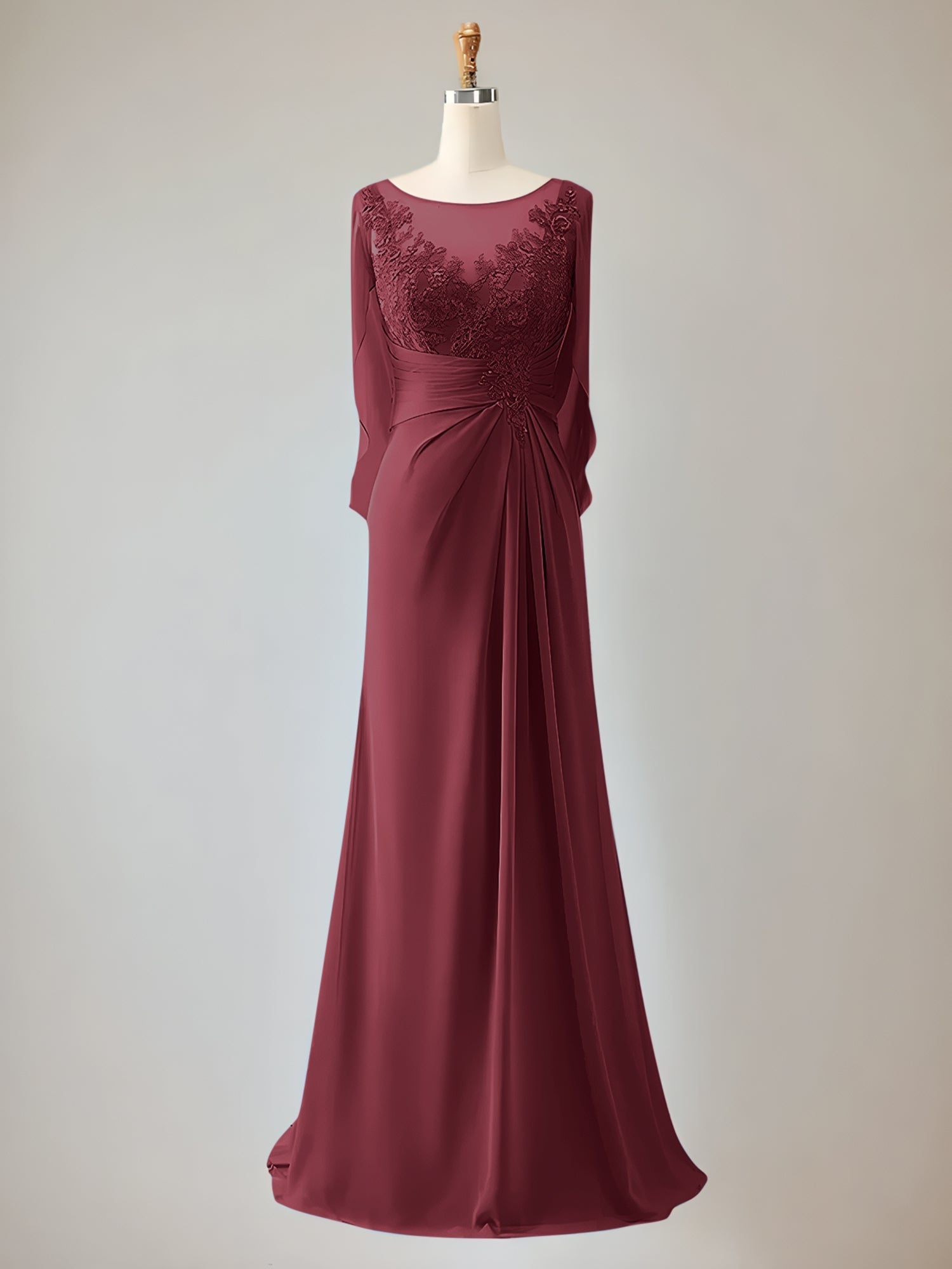 Trumpet/Mermaid Chiffon-Mutter-der-Braut-Kleid mit Rundhalsausschnitt, 1/2-Ärmeln und Perlenbesatz