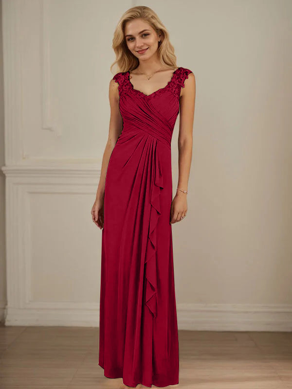 Champagner A-Linien Herzausschnitt Falten Mesh Kleid