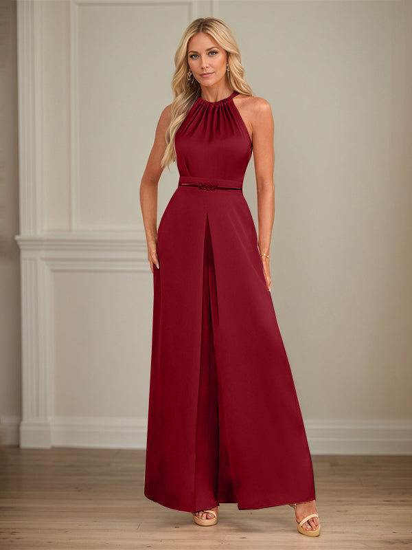 Jumpsuits Neckholder bodenlanges Satin Hochzeitskleid