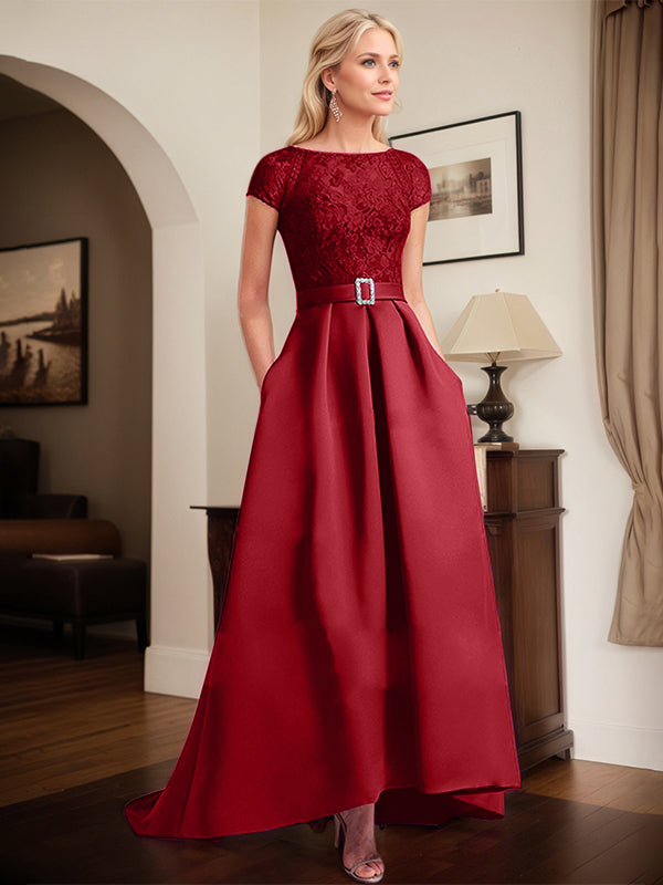 Orchideen-Spitzen elegantes A-Linien Brautmutterkleid mit Perlenbesatz aus Satin