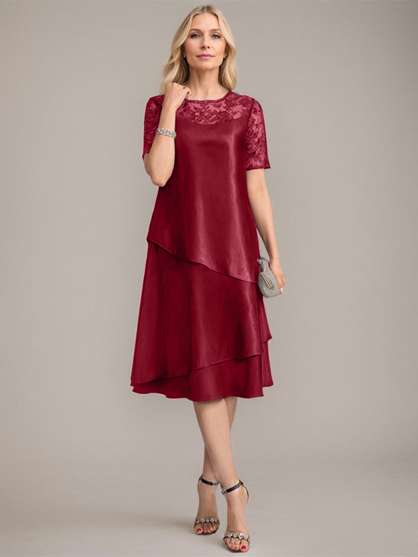 A-Linien Rundhals knielanges Mutter der Braut Kleid mit Applikationen & Pailletten