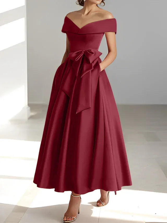 A-Linie/Prinzessin Schulterfreies Ärmelloses Knöchellanges Kleid der Brautmutter mit Taschen