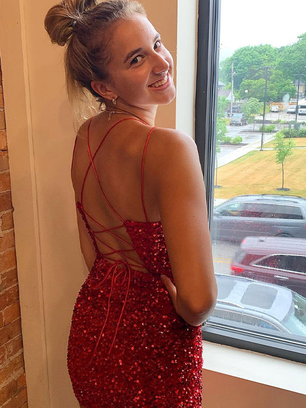 Burgundy Sequin Glitters Bodycon Short Homecoming Party Dress