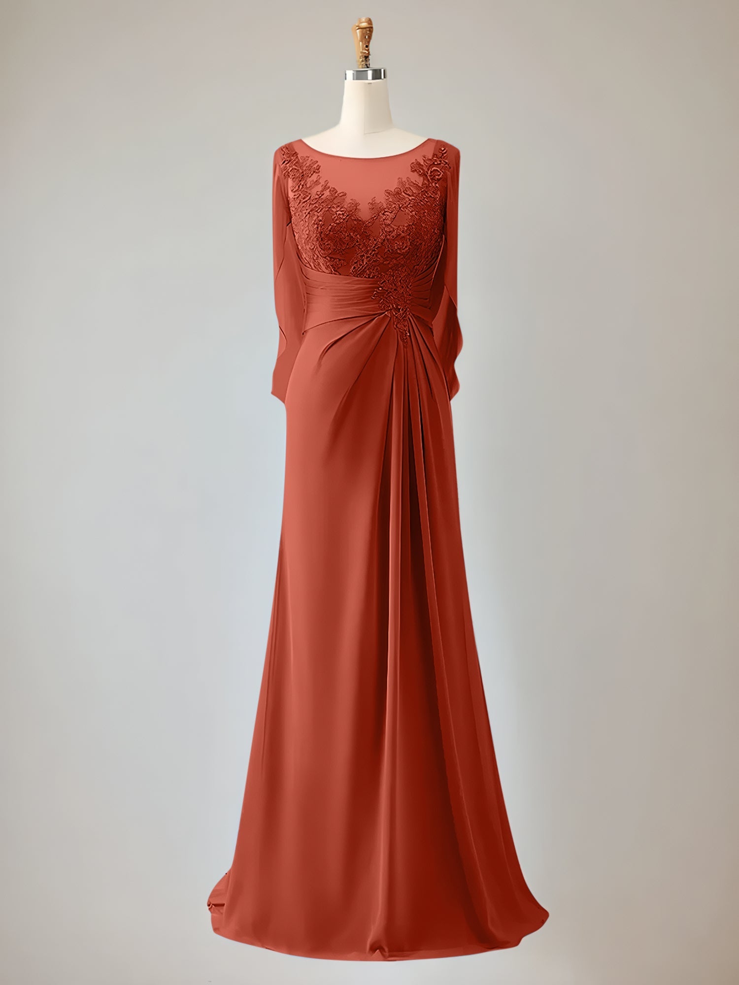 Trumpet/Mermaid Chiffon-Mutter-der-Braut-Kleid mit Rundhalsausschnitt, 1/2-Ärmeln und Perlenbesatz