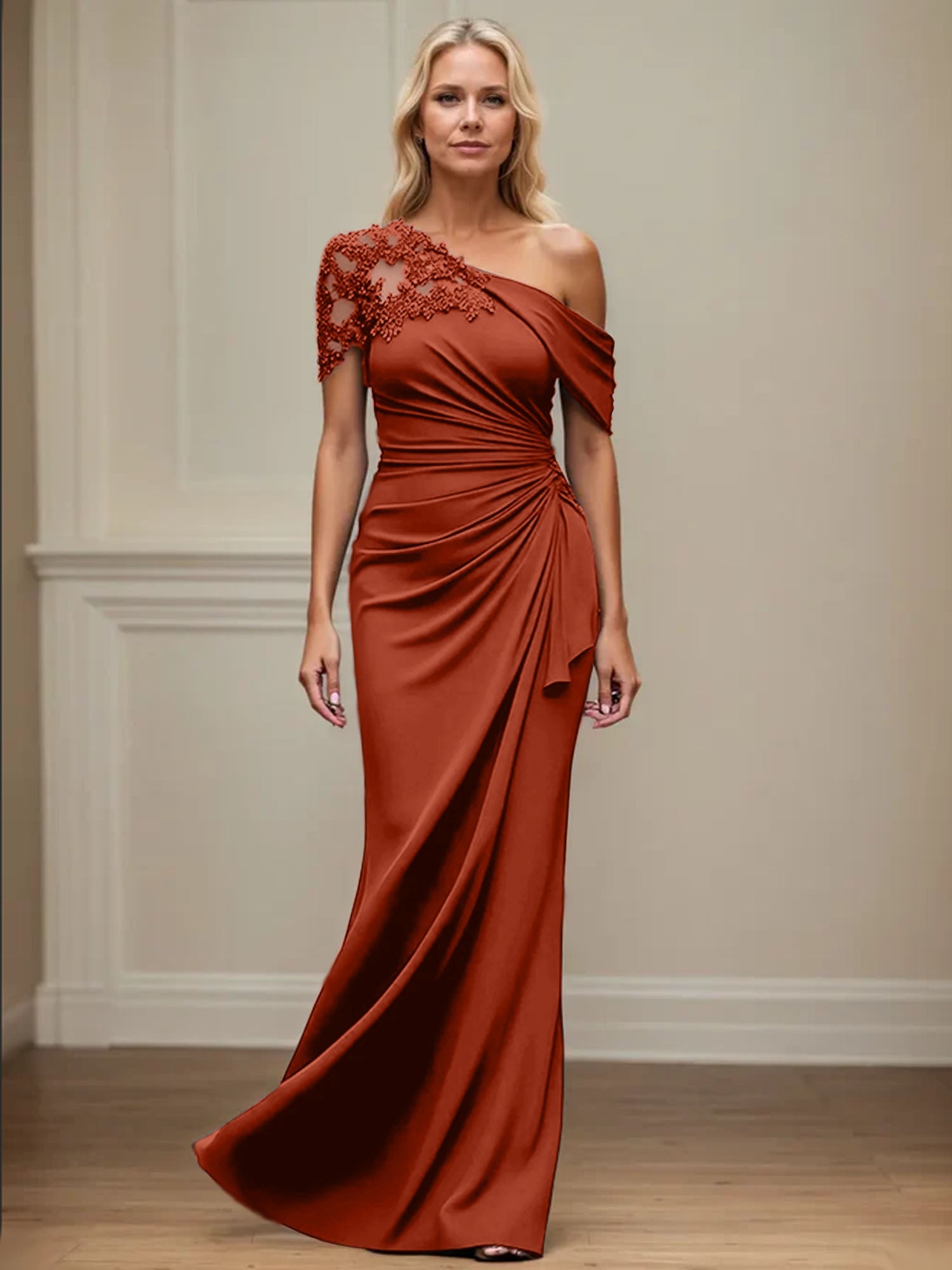 Trumpet/Meerjungfrau Mutter-der-Braut-Kleid mit asymmetrischem Schnitt und Applikationen