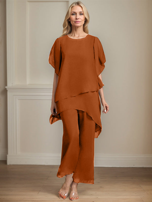 Combinaison/pantalon séparé en chiffon à col rond longueur cheville robe mère de la mariée