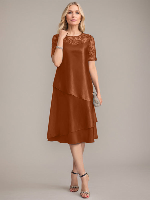 A-Linien Rundhals knielanges Mutter der Braut Kleid mit Applikationen & Pailletten