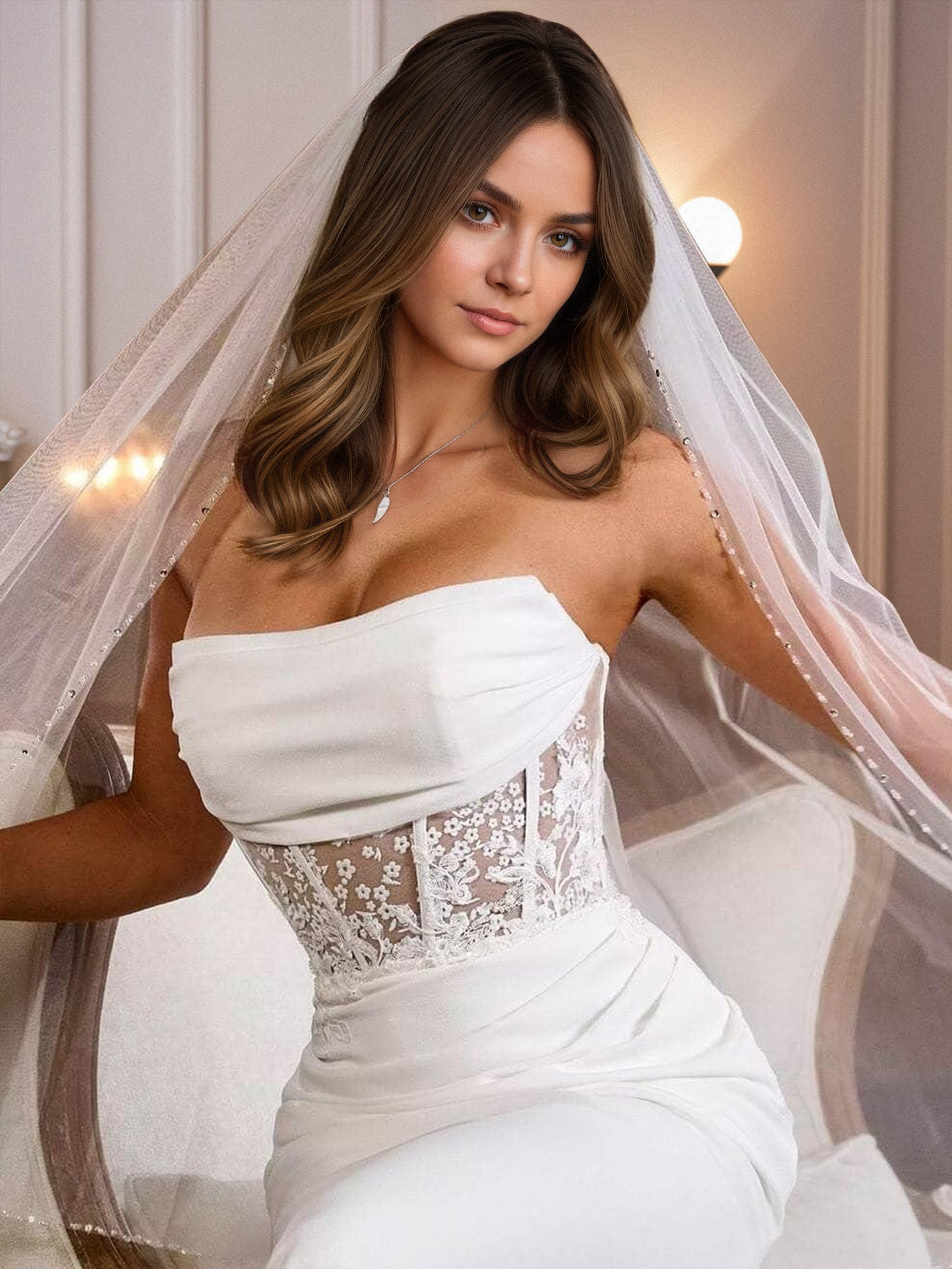 Strapless Applique Wedding Dresses for Women Mermaid Beach Bridal Dress