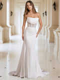 Strapless Applique Wedding Dresses for Women Mermaid Beach Bridal Dress