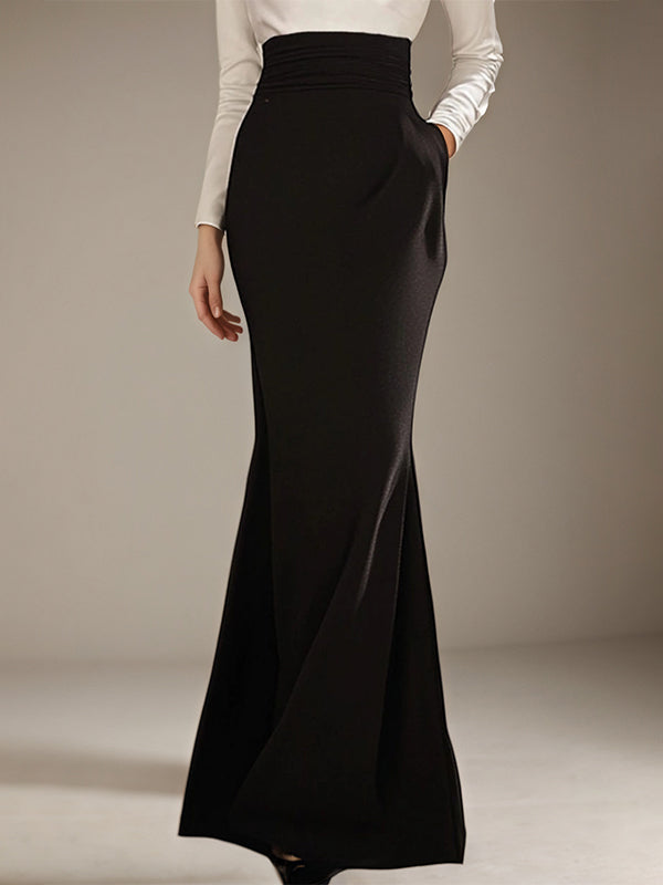 Black&White Evening Formal Dress V Neck Floor-Length Fitted Satin Dress