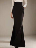 Black&White Evening Formal Dress V Neck Floor-Length Fitted Satin Dress