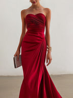 Elegant Formal Red Ankle Length Prom Dress Strapless Evening Gown