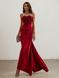 Elegant Formal Red Ankle Length Prom Dress Strapless Evening Gown