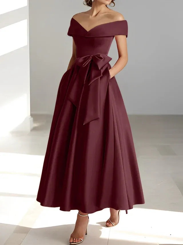 A-Linie/Prinzessin Schulterfreies Ärmelloses Knöchellanges Kleid der Brautmutter mit Taschen