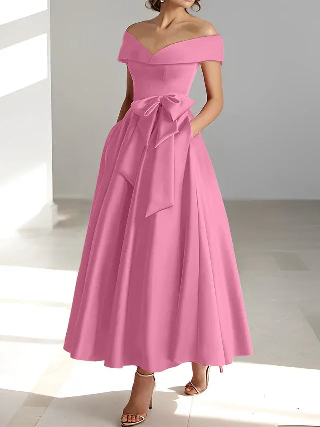 A-Linie/Prinzessin Schulterfreies Ärmelloses Knöchellanges Kleid der Brautmutter mit Taschen