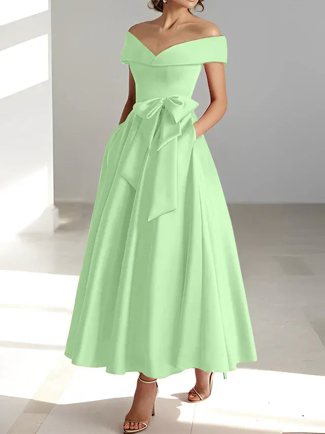 A-Linie/Prinzessin Schulterfreies Ärmelloses Knöchellanges Kleid der Brautmutter mit Taschen