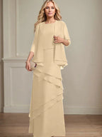 Abito da madre della sposa in chiffon a colonna con scollatura a U e lunghezza fino a terra