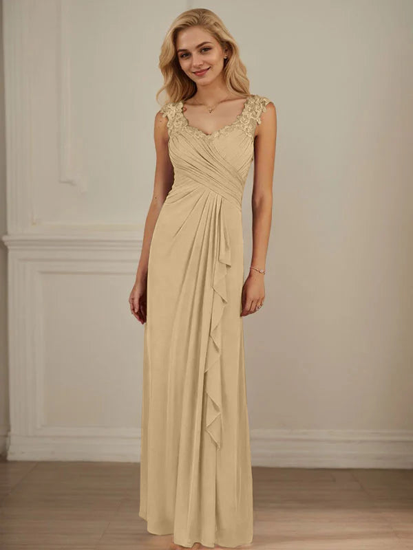 Champagner A-Linien Herzausschnitt Falten Mesh Kleid