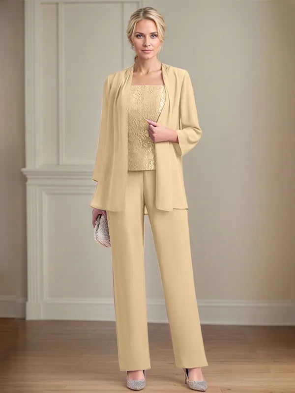 Combinaison mère de la mariée en chiffon, col carré, sans manches, longueur au sol