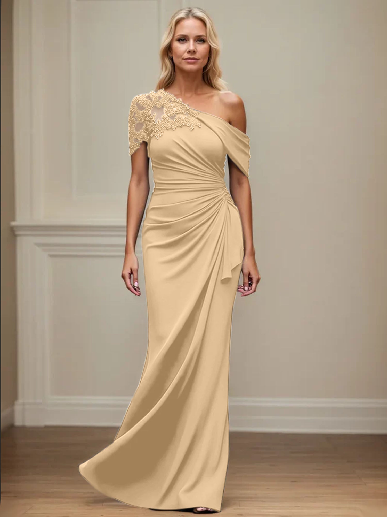 Trumpet/Meerjungfrau Mutter-der-Braut-Kleid mit asymmetrischem Schnitt und Applikationen