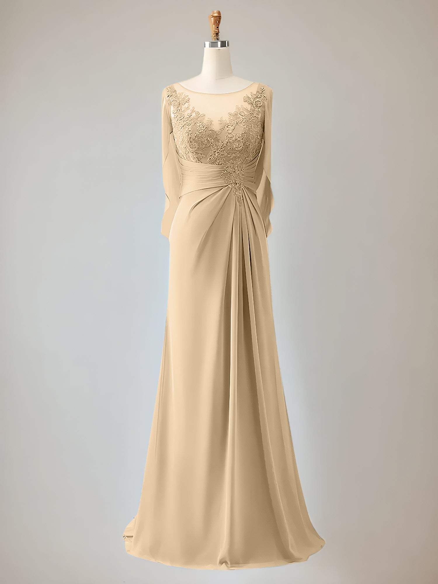 Trumpet/Mermaid Chiffon-Mutter-der-Braut-Kleid mit Rundhalsausschnitt, 1/2-Ärmeln und Perlenbesatz