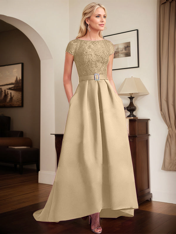 Orchideen-Spitzen elegantes A-Linien Brautmutterkleid mit Perlenbesatz aus Satin