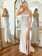 Mermaid Strapless Corset Beaded Prom Dress with Slit
