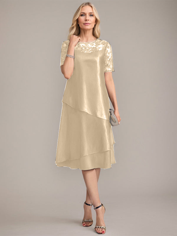 A-Linien Rundhals knielanges Mutter der Braut Kleid mit Applikationen & Pailletten