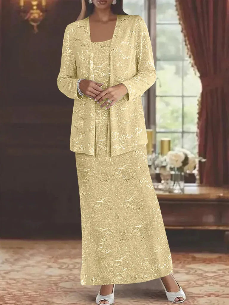Chiffon-Brautmutterkleider mit Pailletten und Jacke