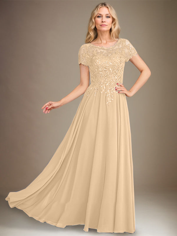 A-Line Scoop Floor-Length Chiffon Mother of the Bride Dress With Applique & Sequins