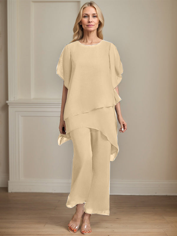 Combinaison/pantalon séparé en chiffon à col rond longueur cheville robe mère de la mariée