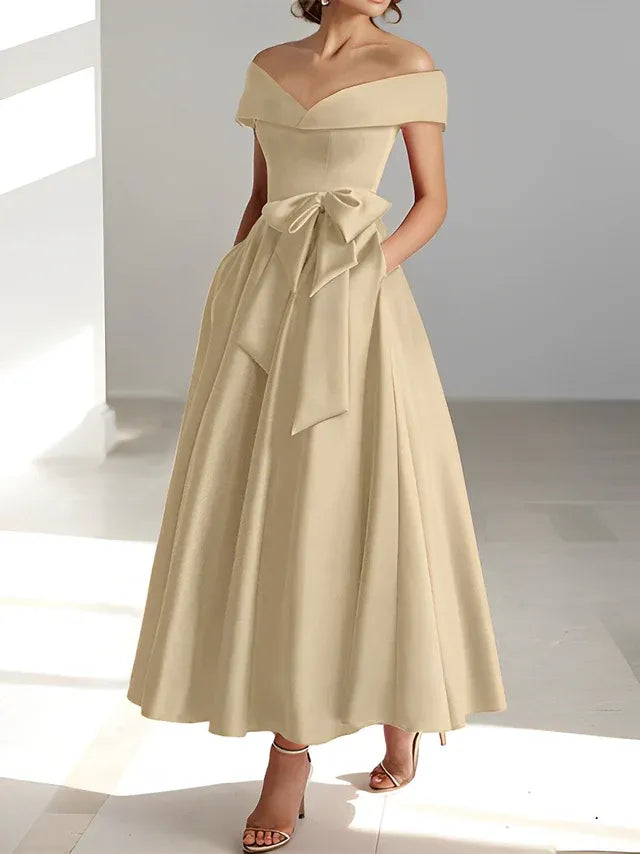 A-Linie/Prinzessin Schulterfreies Ärmelloses Knöchellanges Kleid der Brautmutter mit Taschen