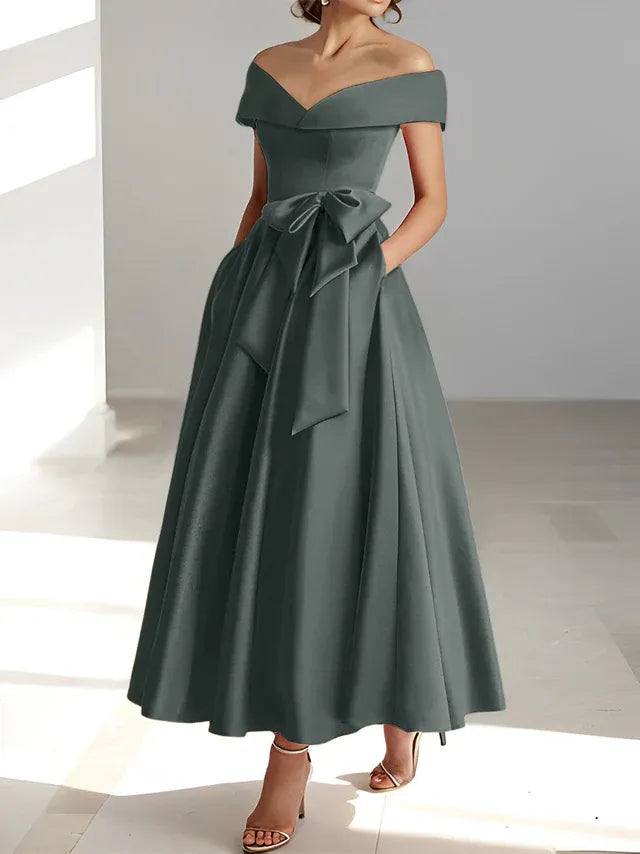 A-Linie/Prinzessin Schulterfreies Ärmelloses Knöchellanges Kleid der Brautmutter mit Taschen