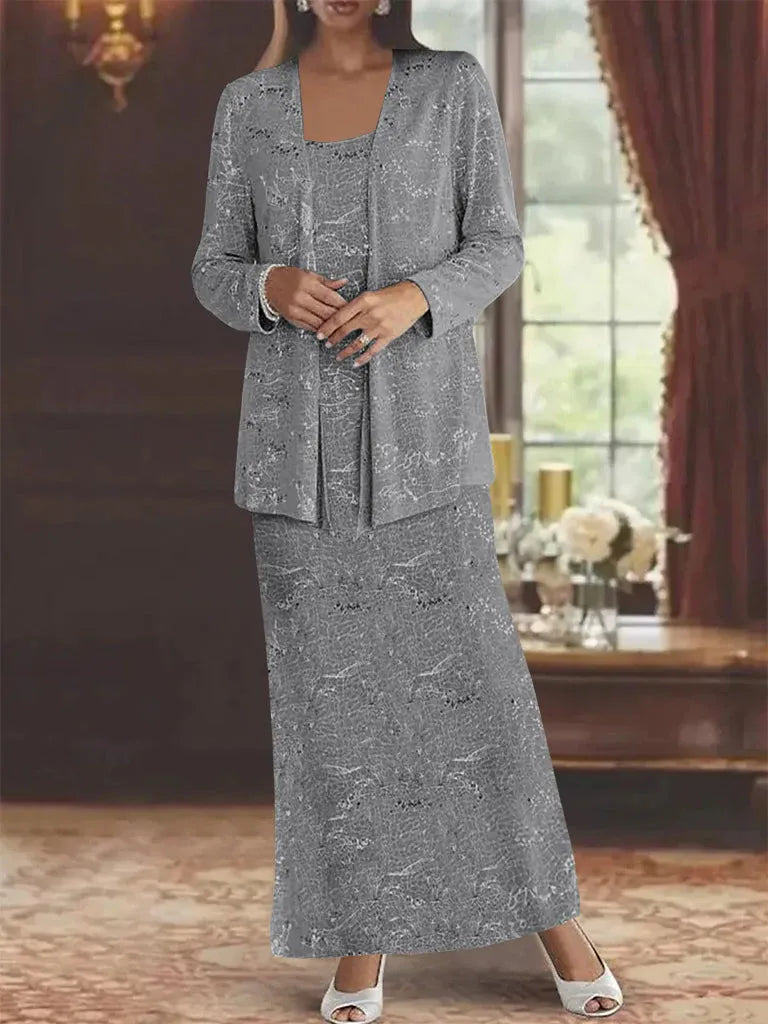 Chiffon-Brautmutterkleider mit Pailletten und Jacke