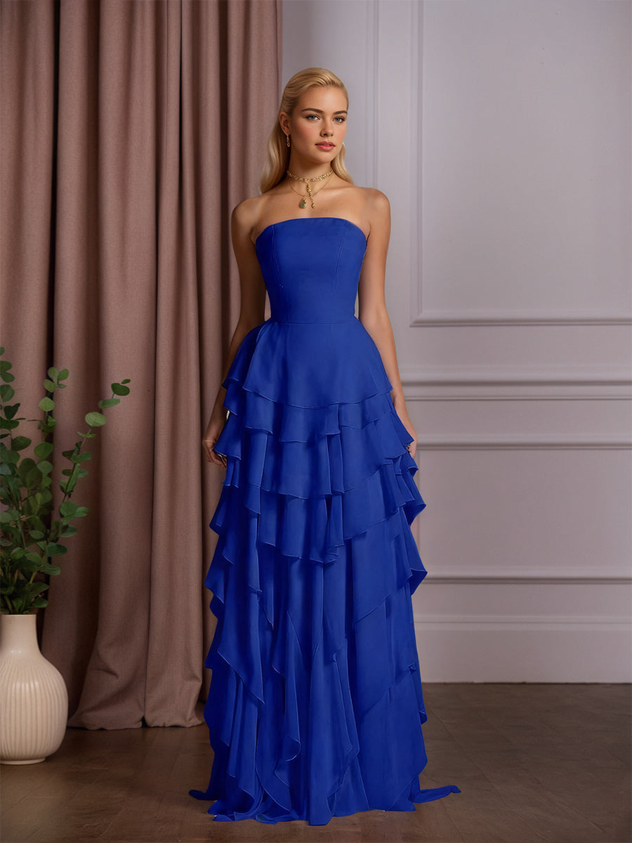 Charmantes Trägerloses Ärmelloses Rüschen-Langes Abschlussballkleid
