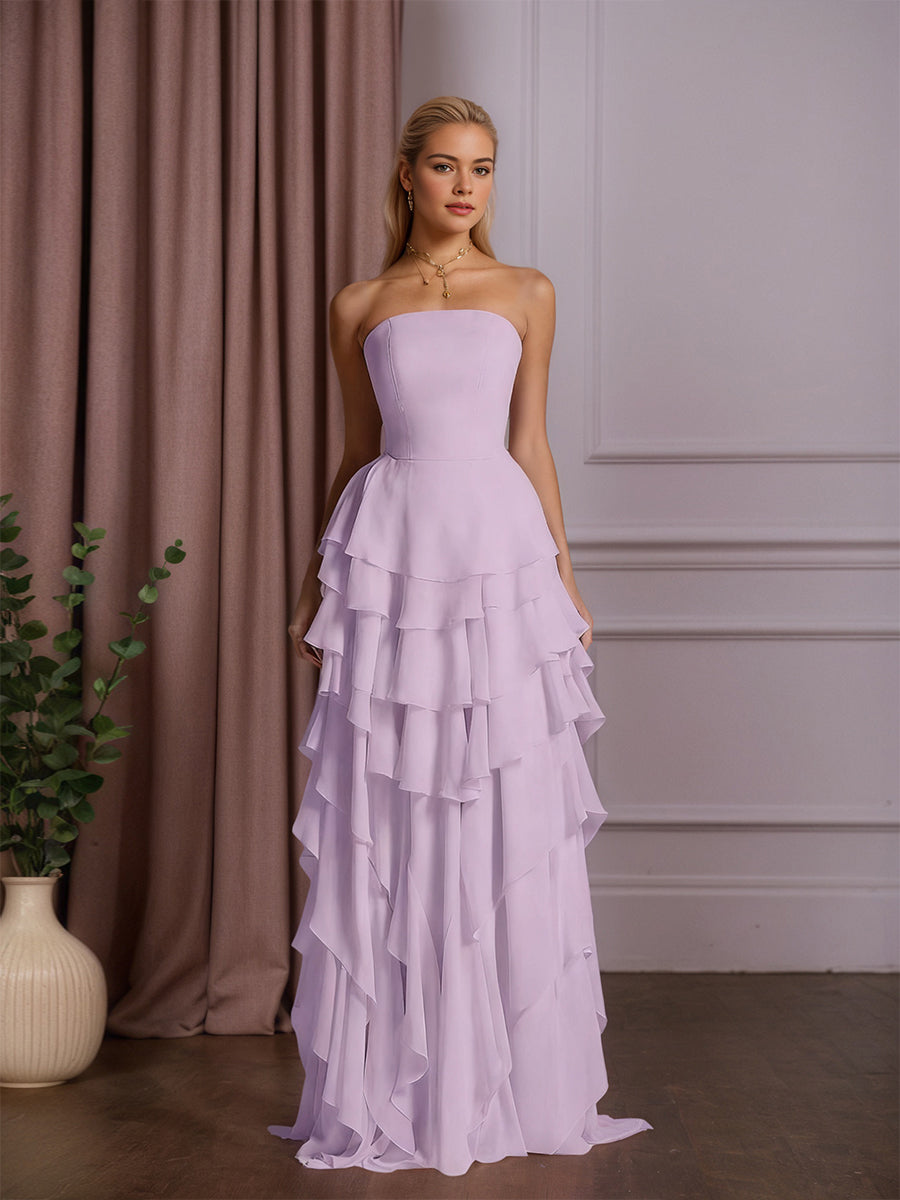 Elegant Strapless Sleeveless Ruffles Long Evening Dress