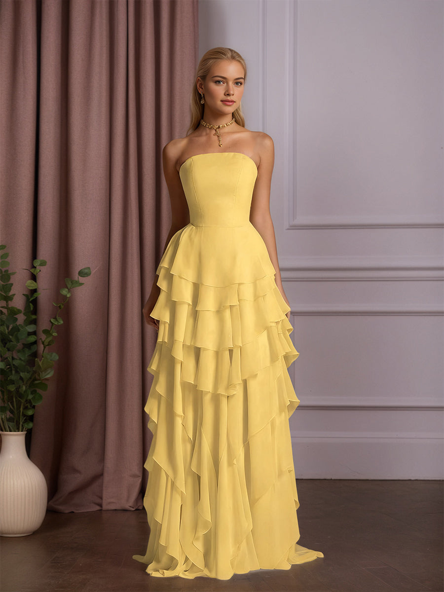 Charmantes Trägerloses Ärmelloses Rüschen-Langes Abschlussballkleid