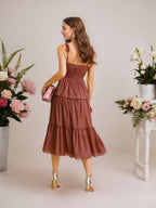 Chiffon Herz-Ausschnitt plissiertes A-Linien gestuftes formelles Kleid